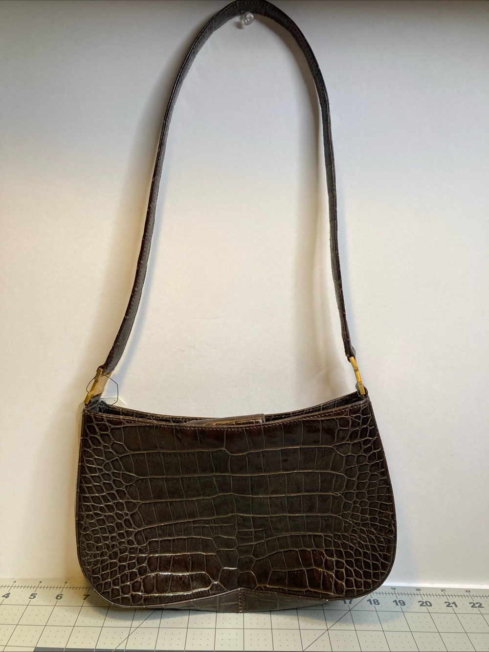 Anne Klein Shoulder Bag Brown Croc Embossed Gold Accents Shoulder Bag Y2K - Picture 2 of 5